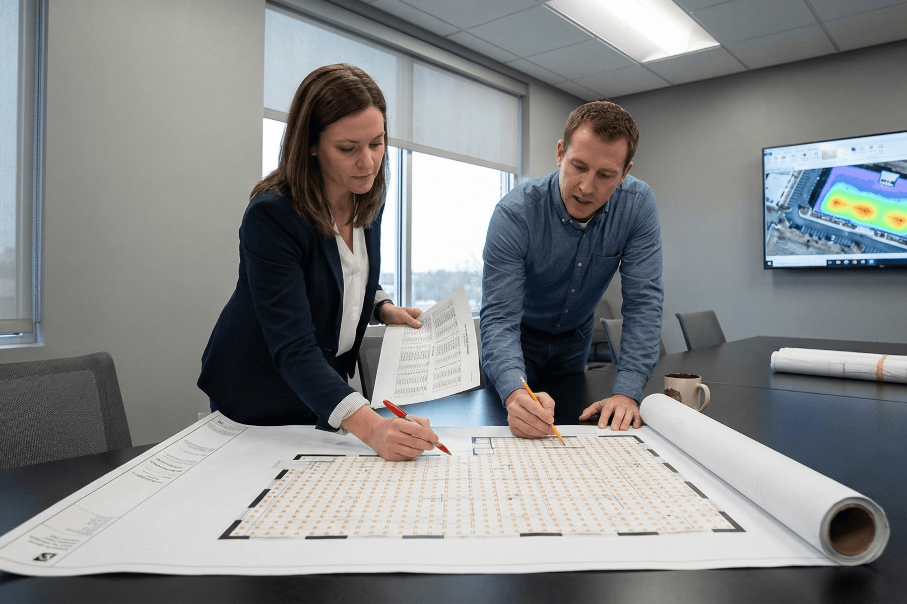 Photometric design team reviewing lighting calculations